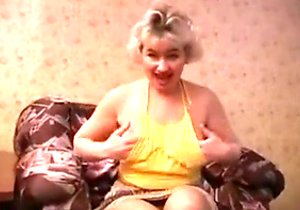 Cheery blonde lady is happy to fuck on camera