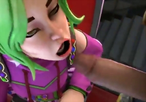 Green-haired angel is enjoying showing her oral skills