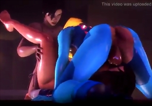 Sexy 3D shemale in a blue suit fucked her sub girlfriend